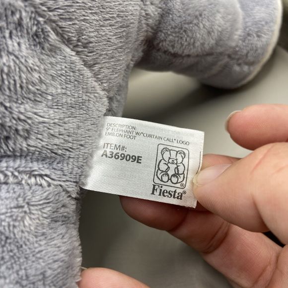 Fiesta Gray Elephant Plush 9 in Tall Sitting "Curtain Call" Embroidered Foot - Picture 5 of 6